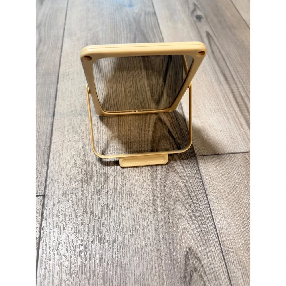 Vintage Yellow Tabletop Vanity Beauty Mirror Folding Kickstand Travel‎ Retro